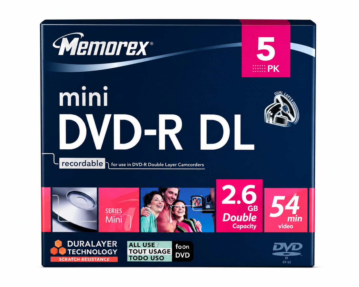 PACK C/05 MINI DVD-R SINGLE-SIDED MEMOREX 21´ 8CM 2.6GB 54´ CX*5 852124-05C