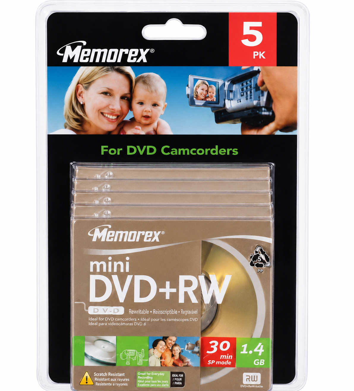 PACK C/05 MINI DVD+RW MEMOREX 21´ 8CM 1,4GB 30´ 861614-05
