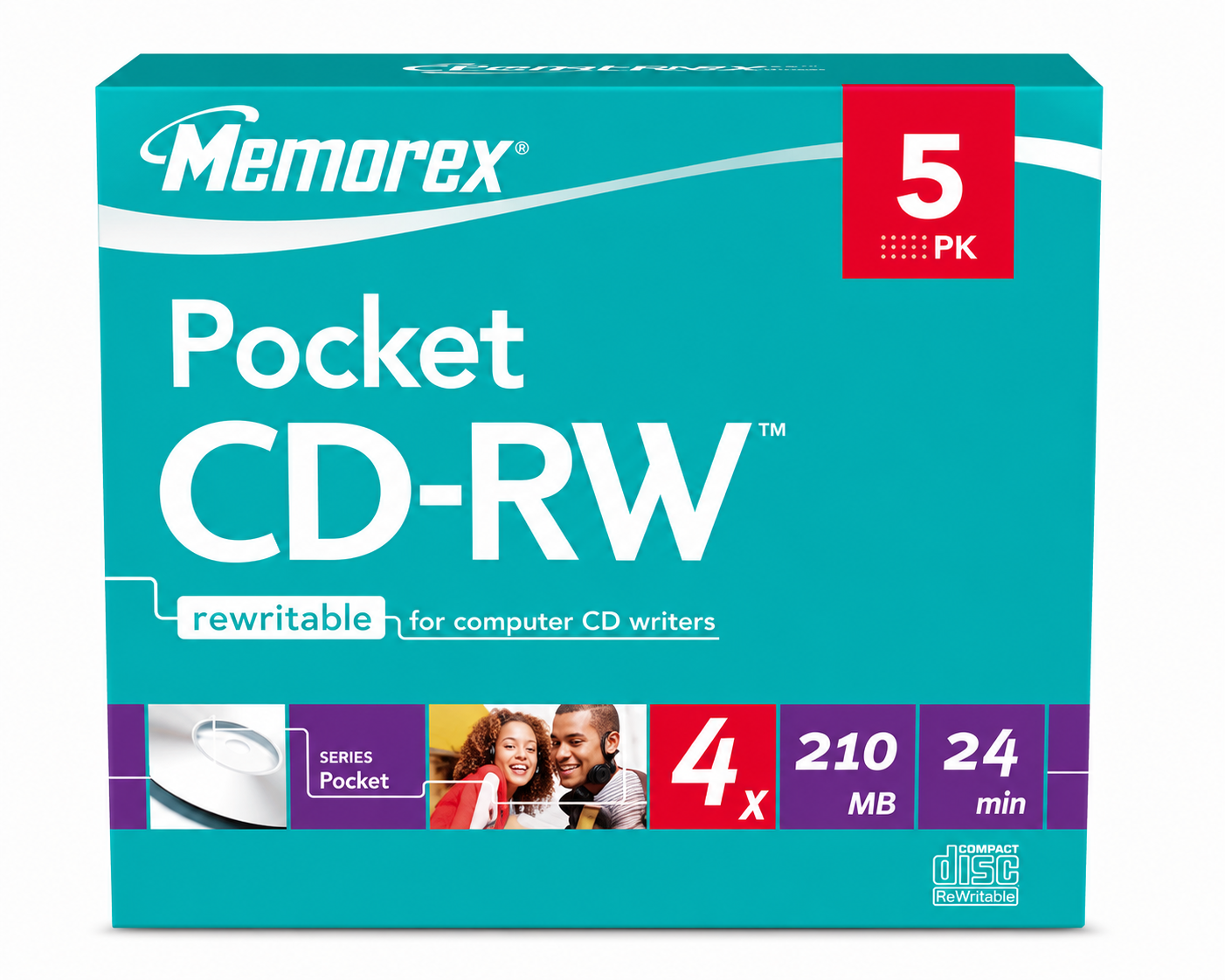 PACK C/05 MINI CD-RW 24´ 8CM 210MB 4X SLIM BOX MEMOREX 832045-05C