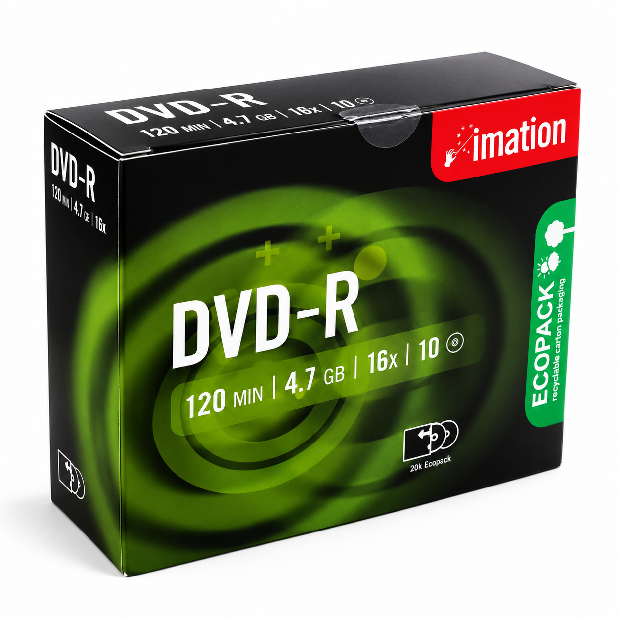 PACK C/10 DVD-R 4.7GB 16X IMATION COM CAIXA EM DOUBLE PACK 5X2 51122 21990