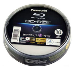 BD-R BLU-RAY PANASONIC 25GB 6X IMPRIMÍVEL CAKE*10 89552