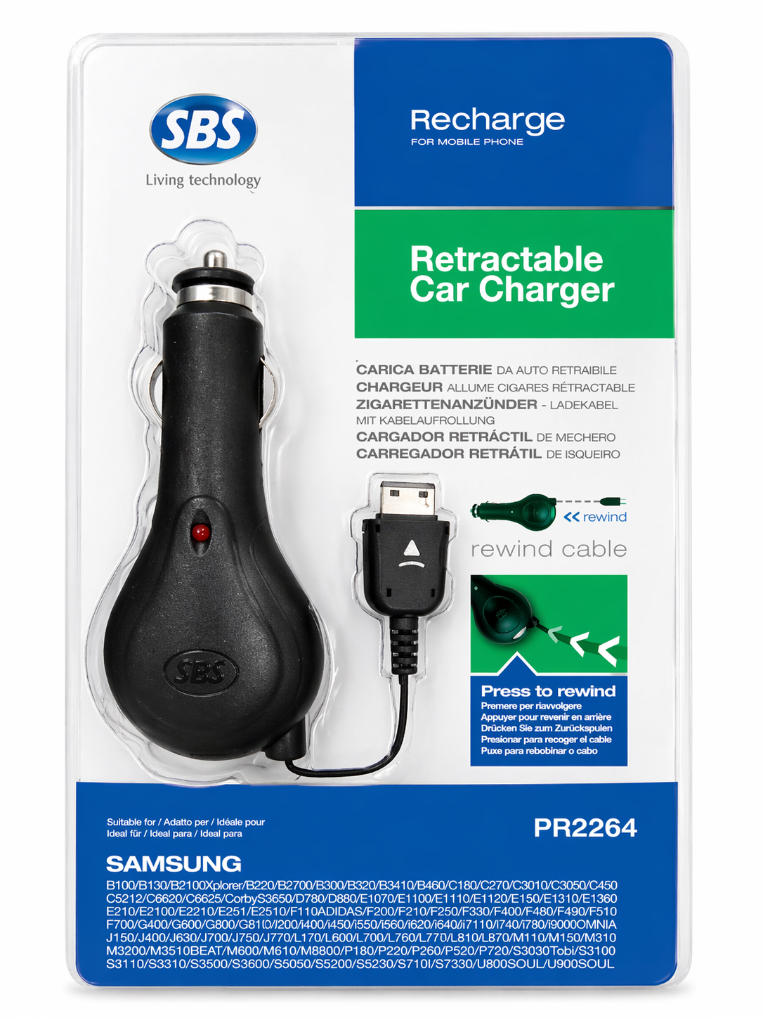 CARREGADOR CARRO/ISQUEIRO CABO RETRÁTIL SAMSUNG B100/B130/B2100X. ETC. PR2264