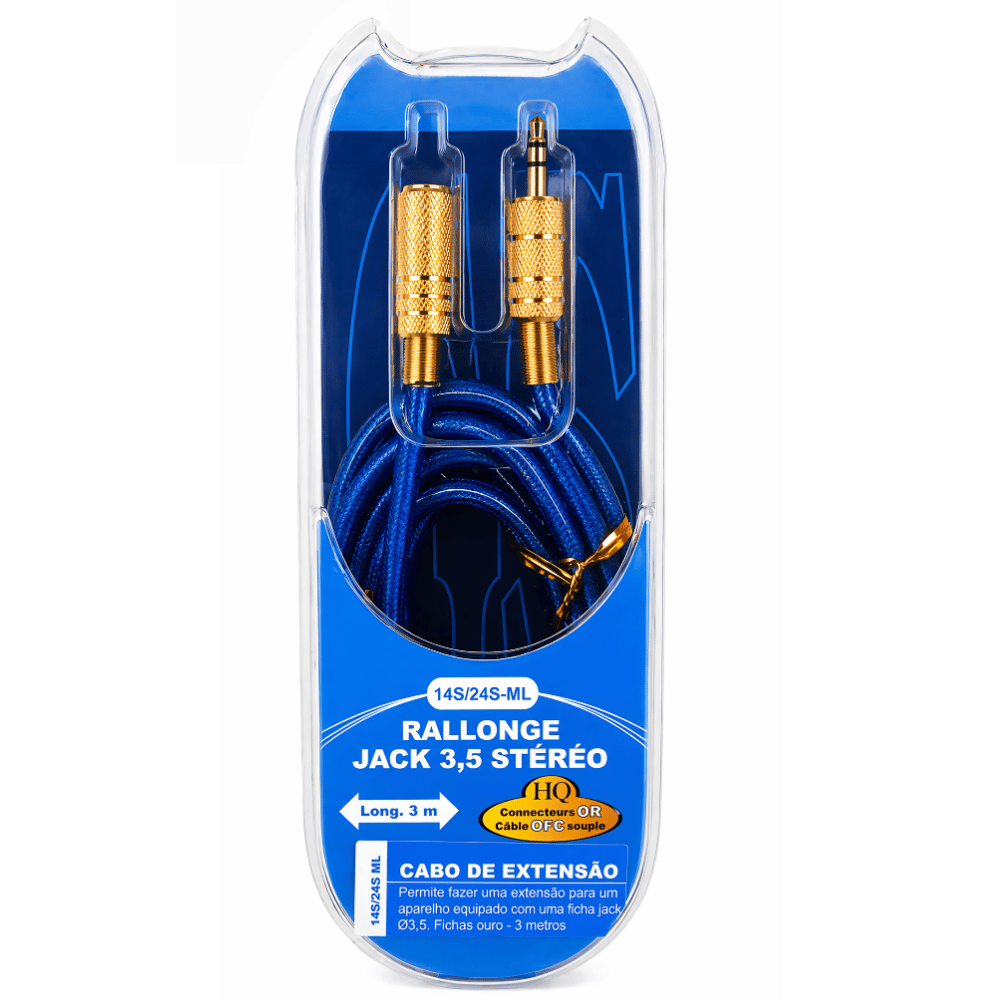 CABO AUDIO EXTENSÃO Ø3.5 3.0M STÉREO FICHAS OURO GS 14S/24S-ML