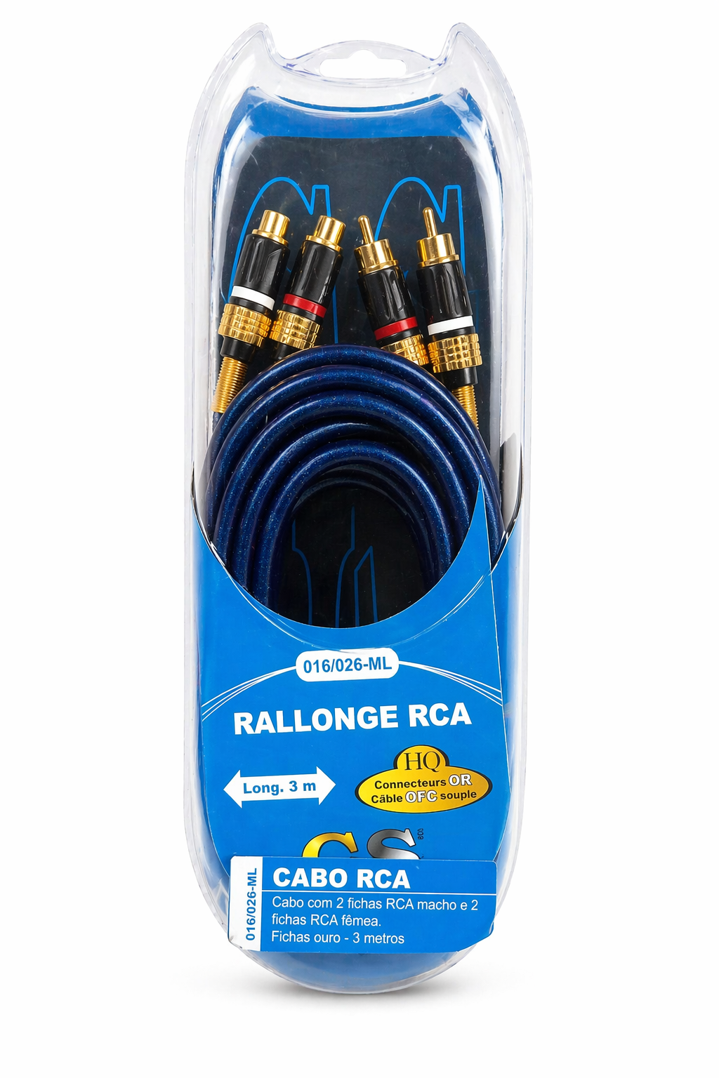 CABO AUDIO 2 FICHAS RCA MACHO+2 FICHAS RCA FÊMEA OURO 3 METROS GS 016/026-ML