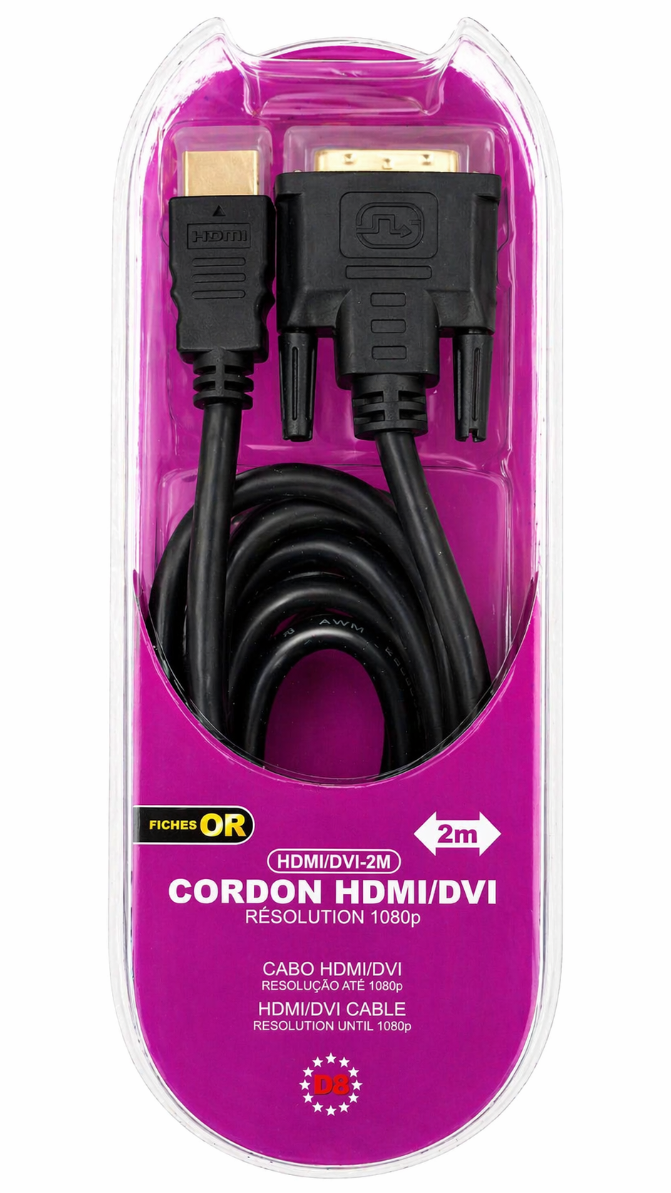 CABO HDMI/DVI RESOLUÇÃO VIDEO 1080P 2.0M LIGA HDMI/DVI FICHA OURO D2 HDMI/DVI-2M