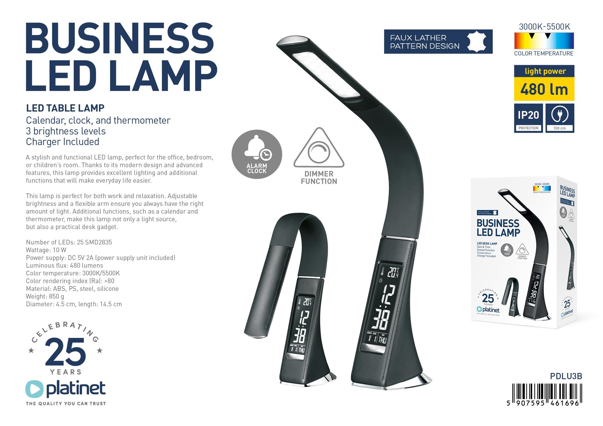 CANDEEIRO P/SECRETÁRIA LED 09W 480LM RELÓGIO+CALENDÁRIO TOP DESIGN PDLU3B/46169 0