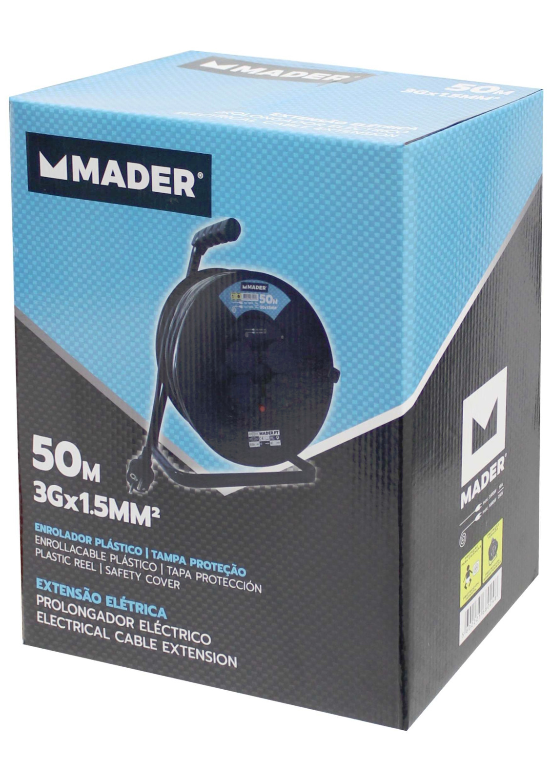 EXTENSÃO 04 TOMADAS C/ENROLADOR CABOS 3GX1.5MM2 3500W 16A 50 METROS
