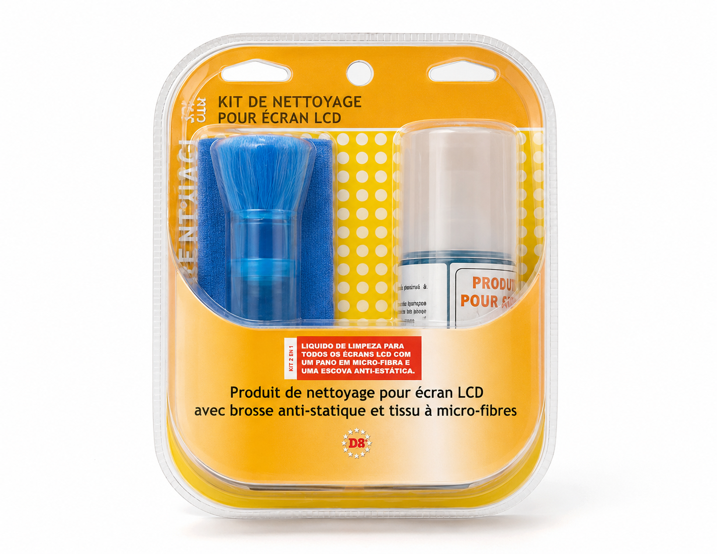 KIT LIMPEZA GEL ANTI-ESTÁTICO+TOALHETES+PINCEL P/ÉCRAN/PC. ETC. D2 85013