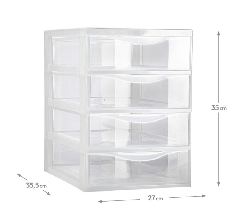 BLOCO 4 GAVETAS PLÁSTICO EASY 35,5X27X35CM TRANSPARENTE