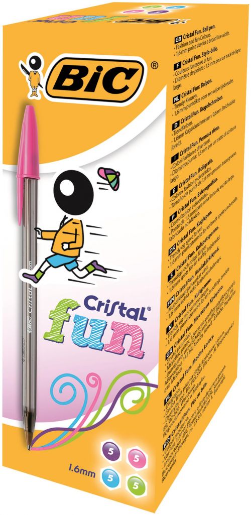 ESFEROGRÁFICA BIC MÉDIA CRISTAL FUN CAIXA C/20 CORES SORTIDAS 27055/6/7/8 1