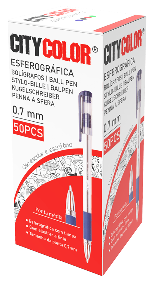 ESFEROGRÁFICA CITYCOLOR CRISTAL MÉDIA PONTA METAL GRIP AZUL CITY02321 1
