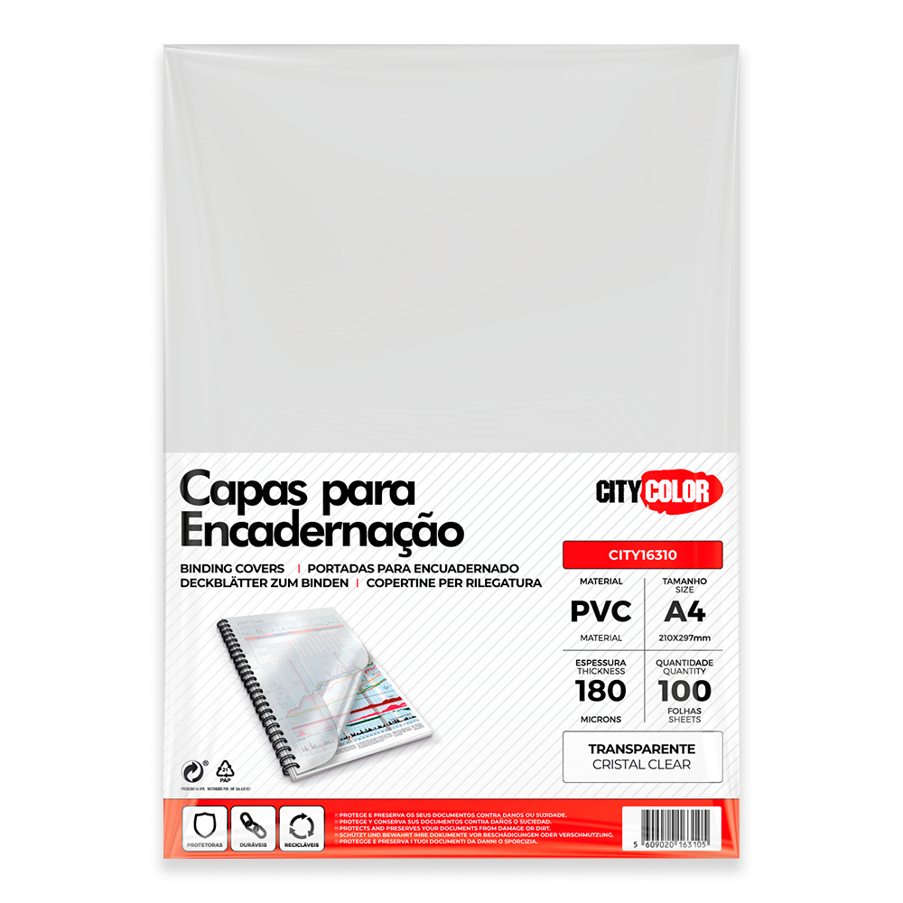 CAPA ENCADERNAR A4 180µ PACK C/100 CRISTAL CITY16310 0