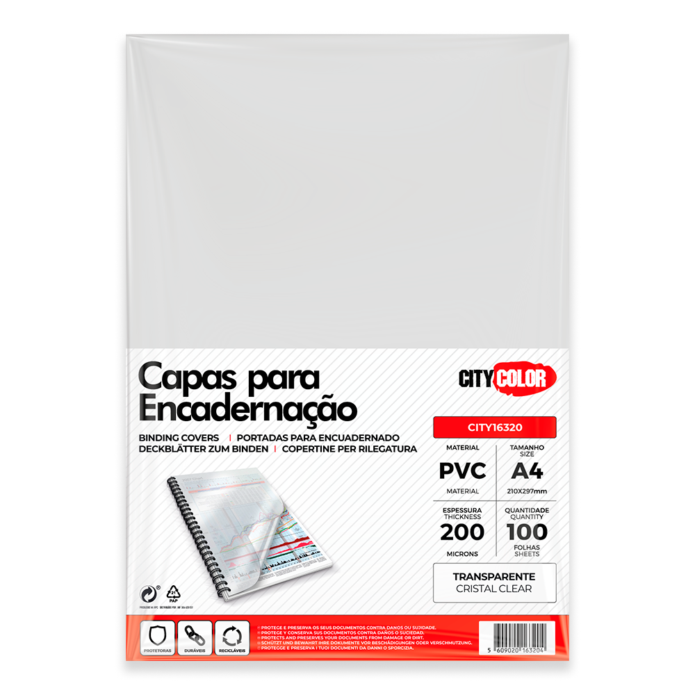 CAPA ENCADERNAR A4 200µ PACK C/100 CRISTAL CITY16320 0