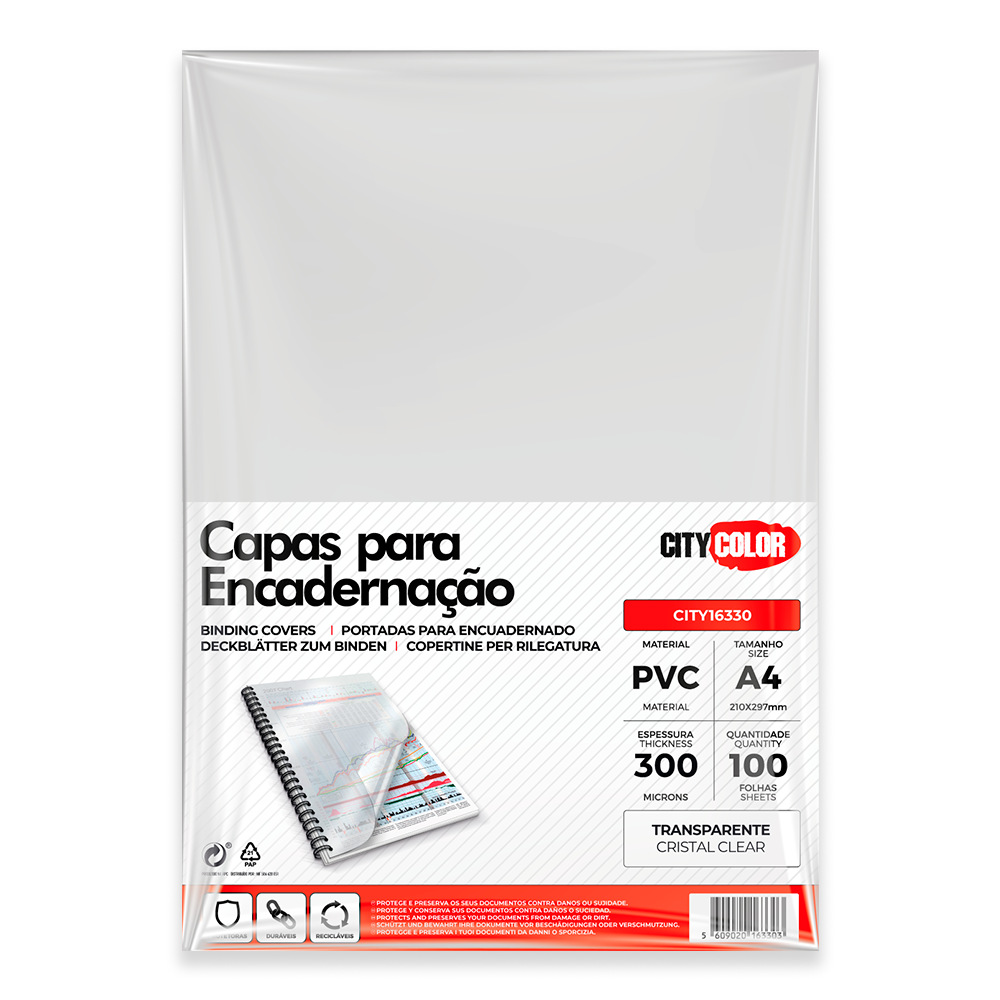 CAPA ENCADERNAR A4 300µ PACK C/100 CRISTAL CITY16330 0