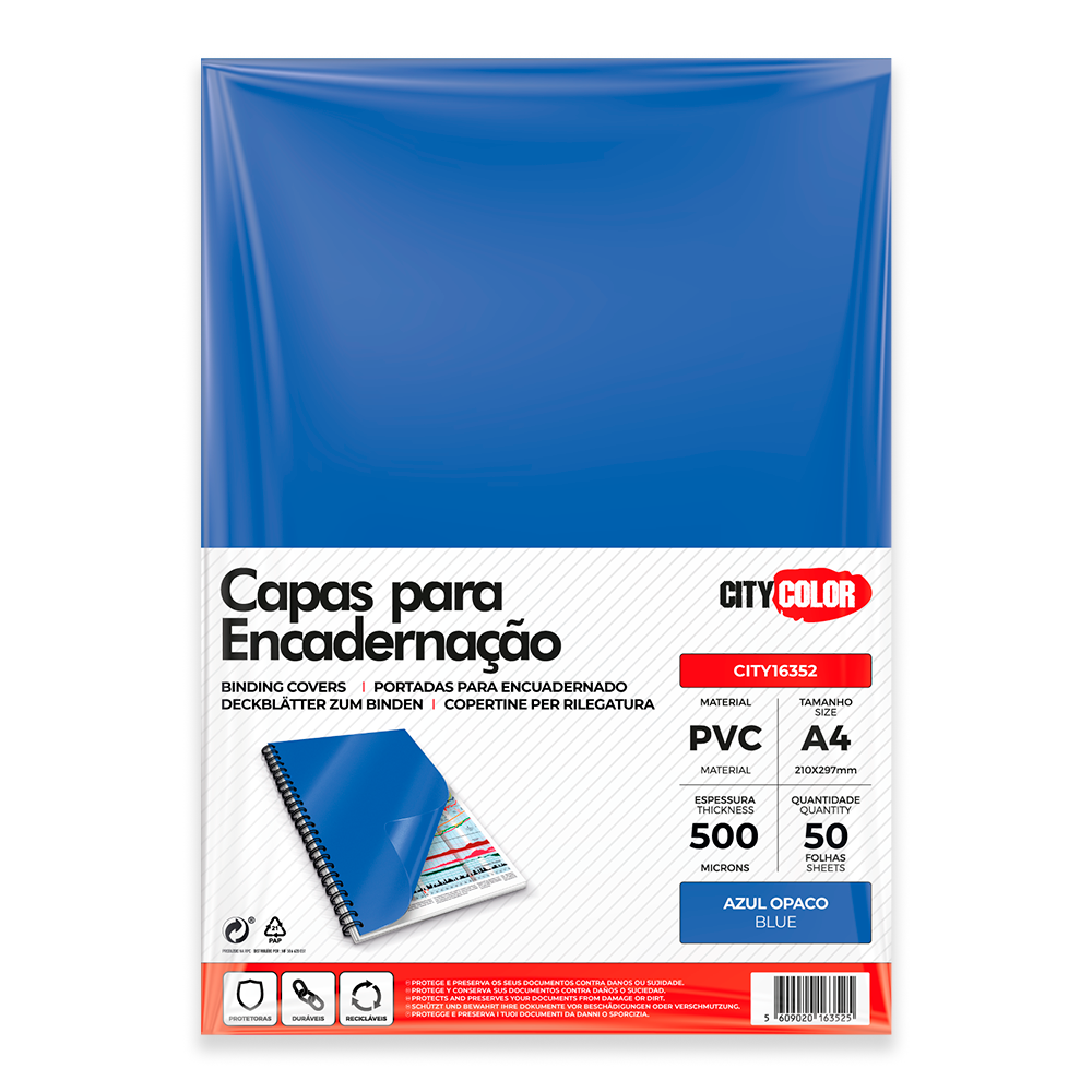CAPA ENCADERNAR A4 500µ PACK C/50 AZUL OPACO CITY16352 0