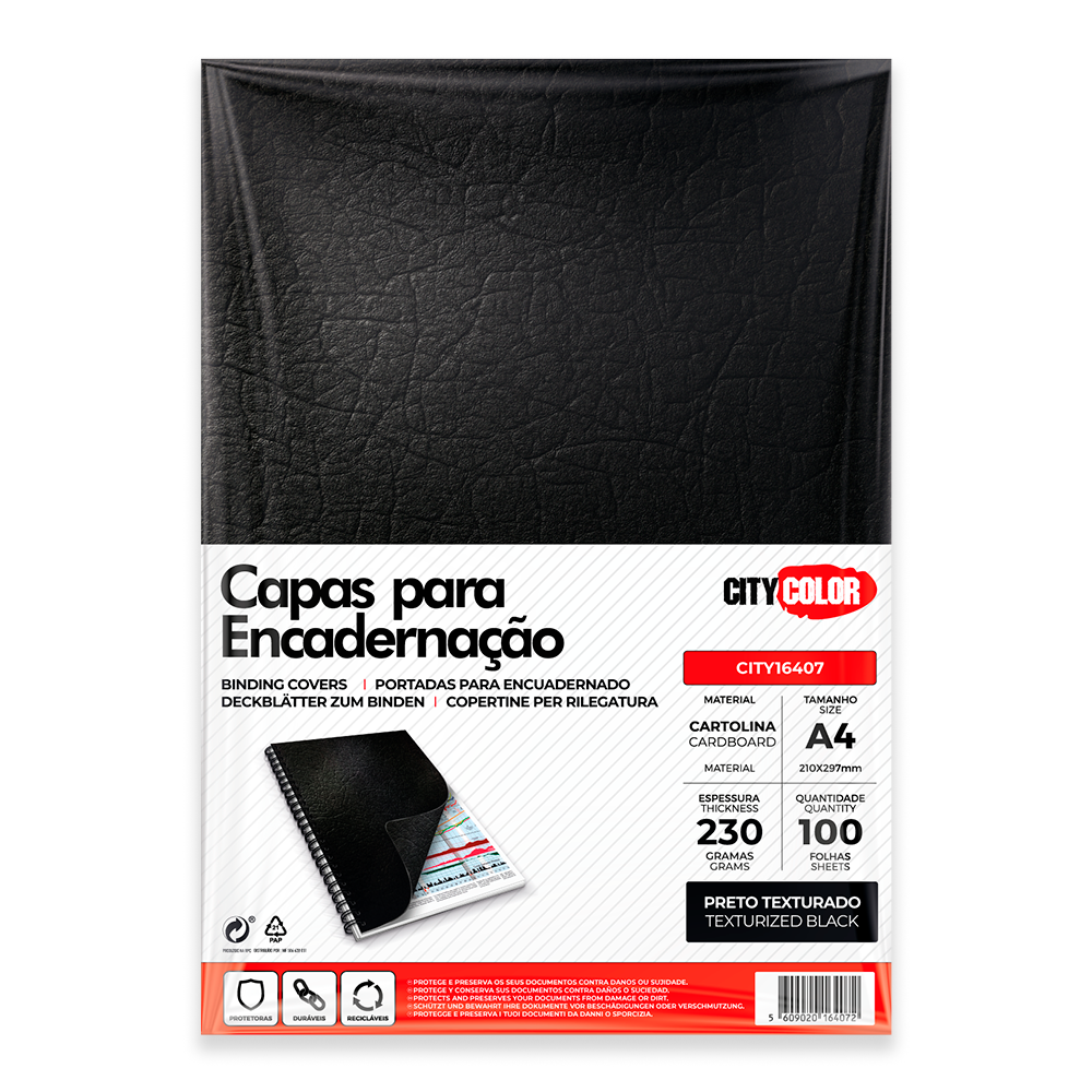CAPA ENCADERNAR CLT DELTA A4 230GR PACK100 PRETO CITYCOLOR