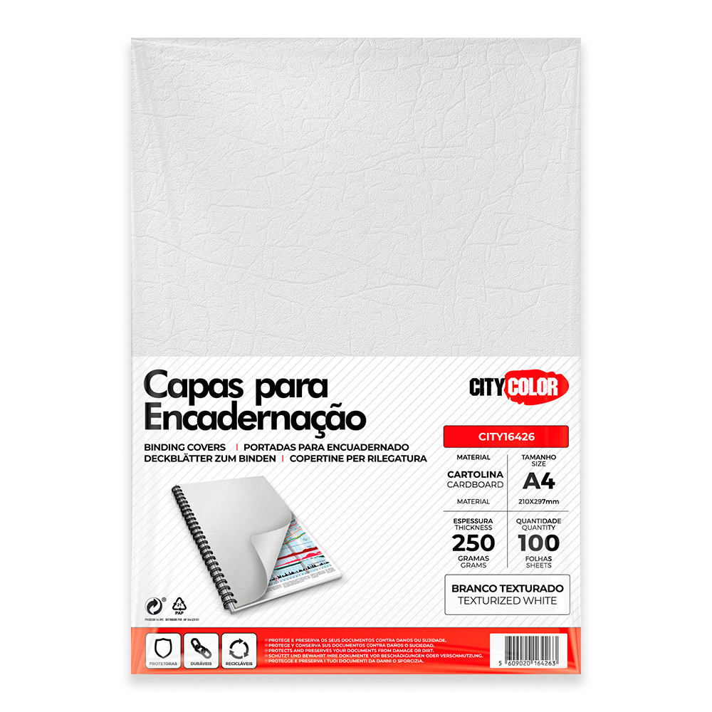 CAPA ENCADERNAR CLT DELTA A4 250GR PACK100 BRANCO CITYCOLOR