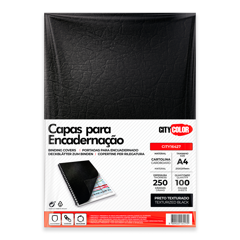 CAPA ENCADERNAR CLT DELTA A4 250GR PACK100 PRETO CITYCOLOR