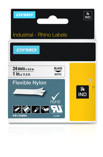 FITA DYMO 1734524 ID1-24 3.5M NYLON FLEX PRETO>BRANCO INDUSTRIAL RHINO LABEL