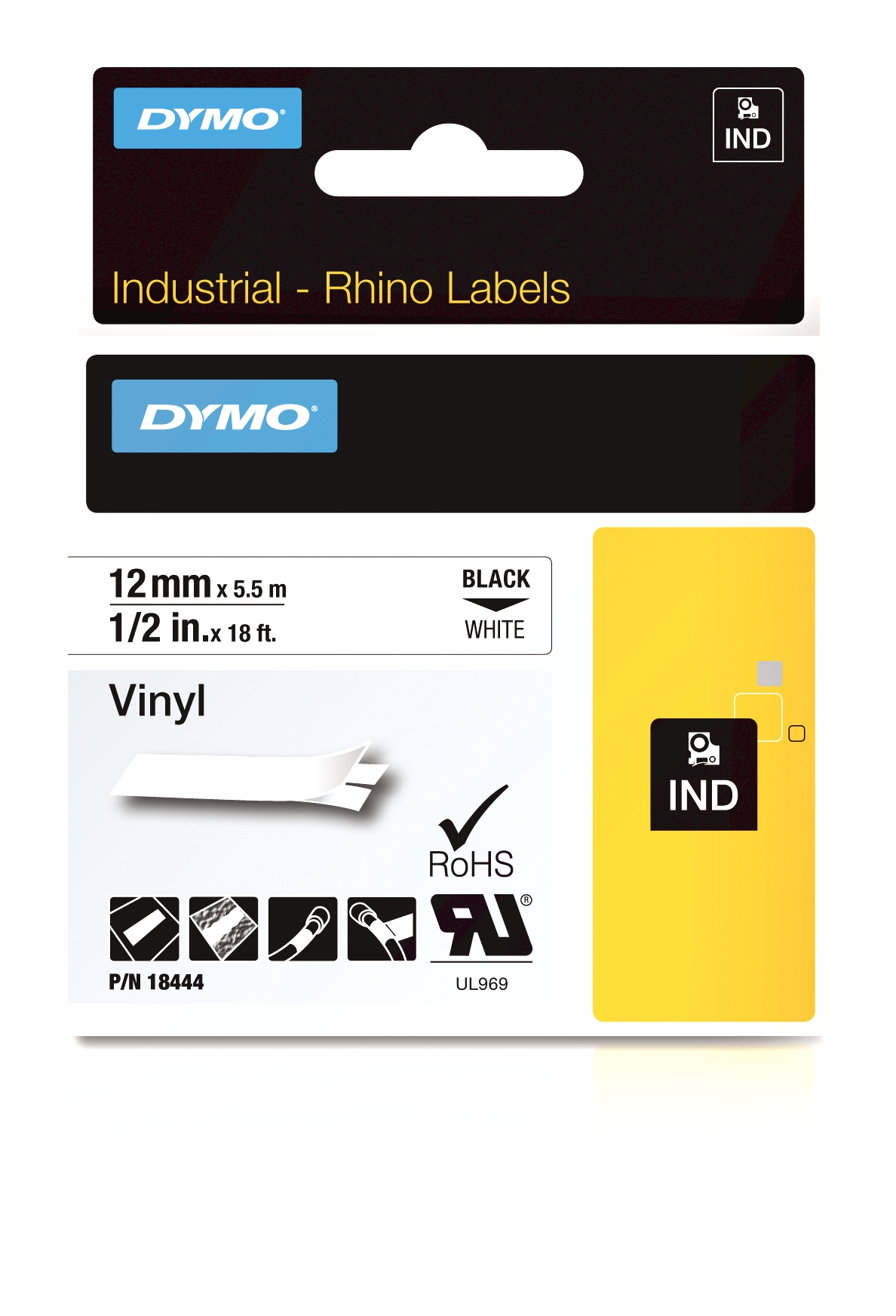 FITA DYMO 18444 RHINO VINYL 12MM ID1-12 BRANCO S0718600 0