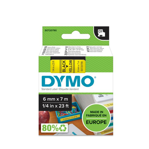 FITA DYMO 43618 D1 6MMX7M PRETO>AMARELO S0720790