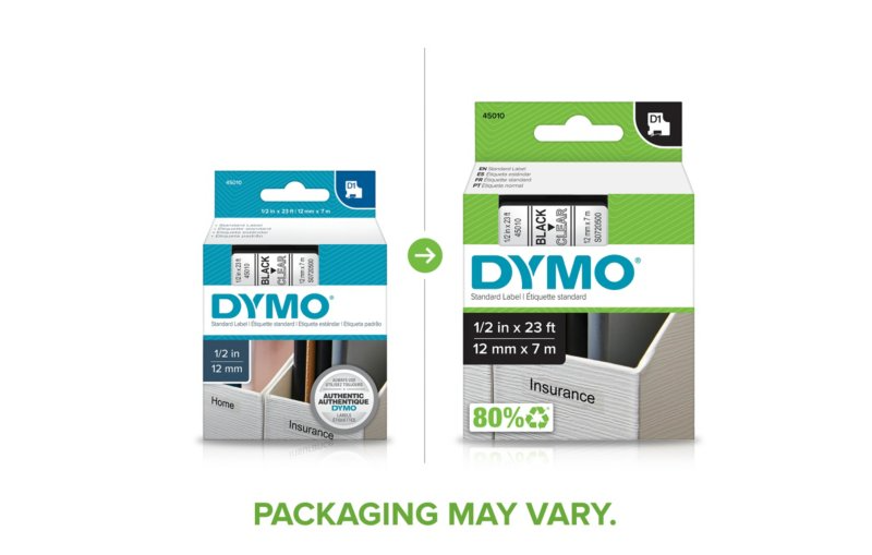 FITA DYMO 45010 D1 12MMX7M PRETA>TRANSPARENTE S0720500 0