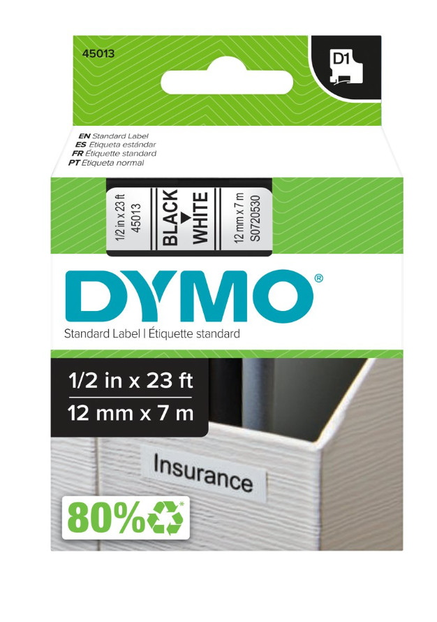 FITA DYMO 45013 D1 12MMX7M PRETA>BRANCA S0720530