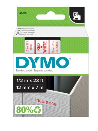 FITA DYMO 45015 D1 12MMX7M VERMELHA>BRANCA S0720550