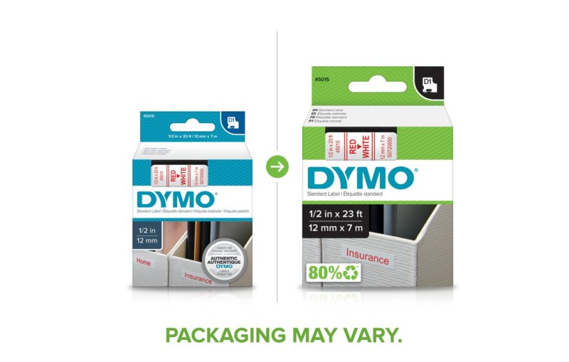FITA DYMO 45015 D1 12MMX7M VERMELHA>BRANCA S0720550 1