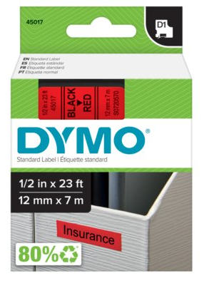 FITA DYMO 45017 D1 12MMX7M PRETA>VERMELHA S0720570