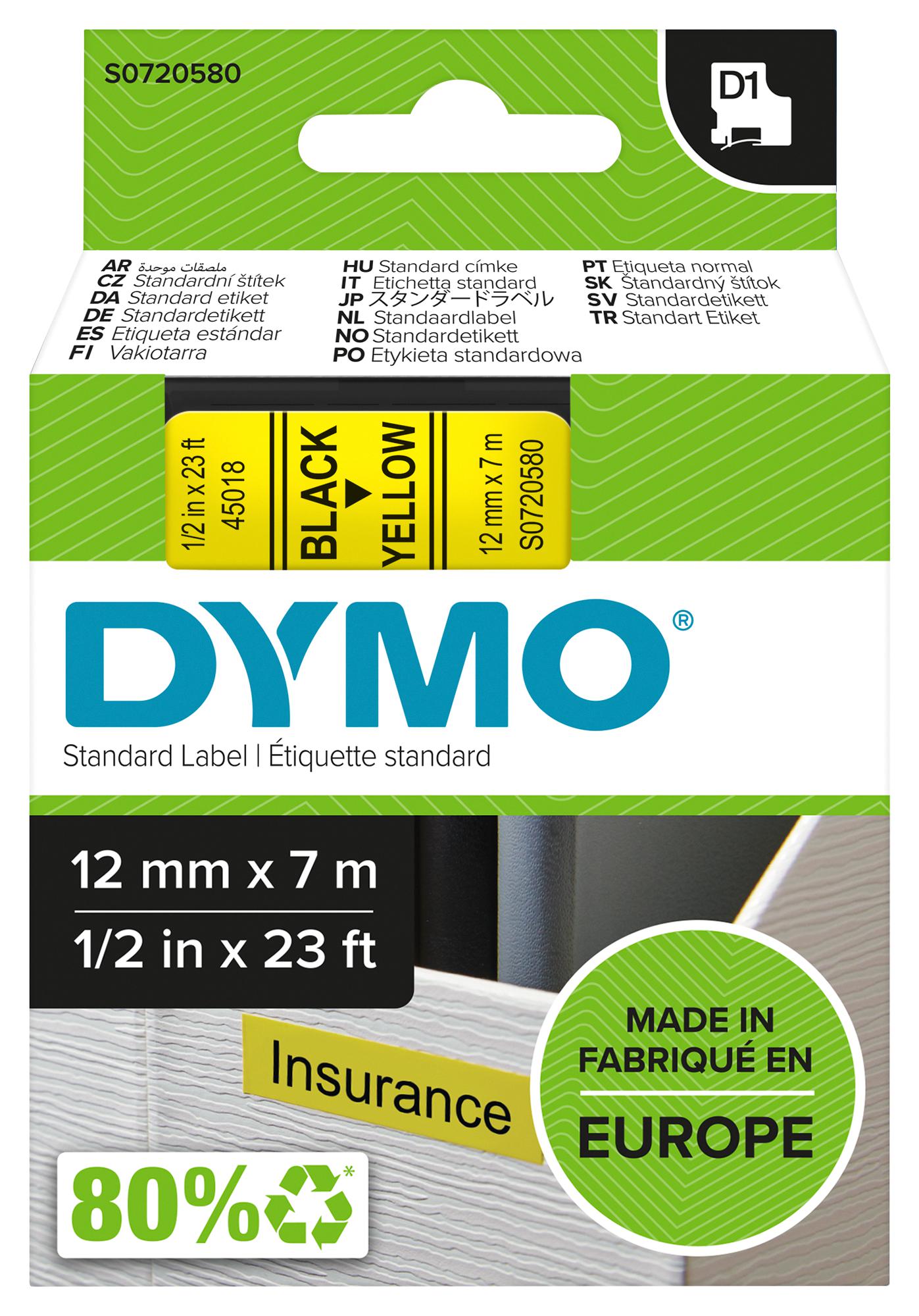 FITA DYMO 45018 D1 12MMX7M PRETA>AMARELA S0720580