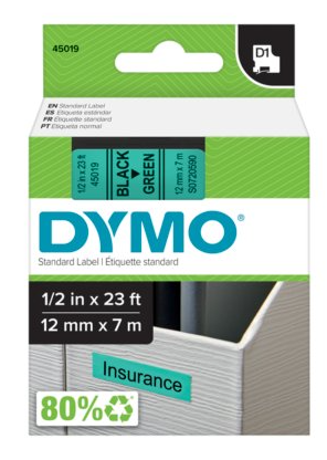 FITA DYMO 45019 D1 12MMX7M PRETA>VERDE S0720590