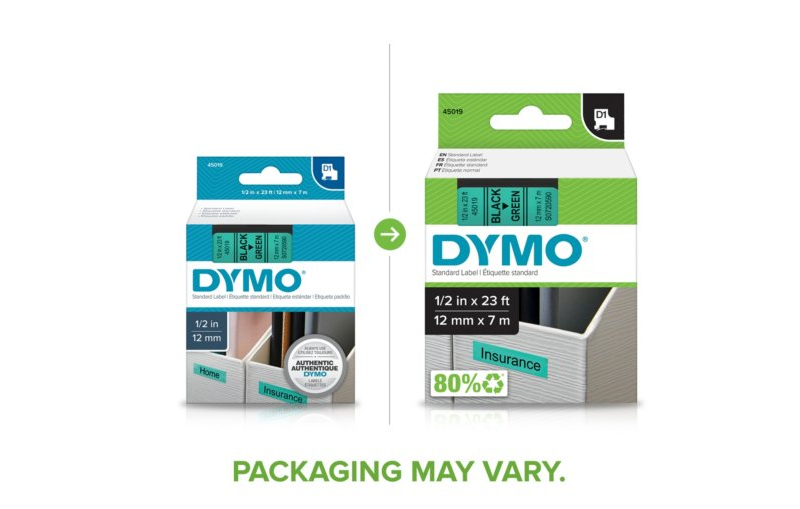 FITA DYMO 45019 D1 12MMX7M PRETA>VERDE S0720590 1