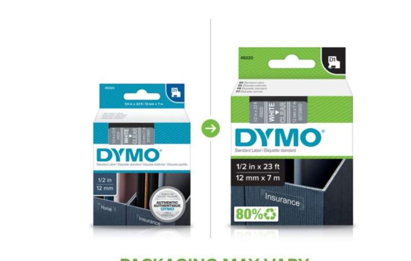 FITA DYMO 45020 D1 12MMX7M BRANCA>TRANSPARENTE S0720600 1