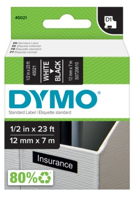 FITA DYMO 45021 D1 12MMX7M BRANCA>PRETA S0720610