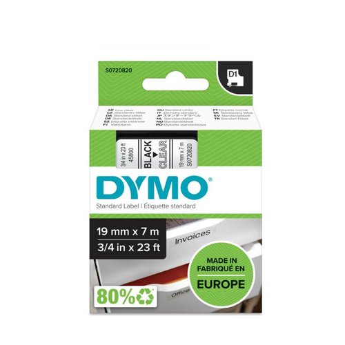 FITA DYMO 45210 D1 19MMX7M PRETO>TRANSPARENTE S0720820