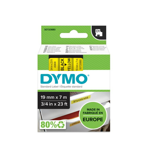 FITA DYMO 45218 D1 19MMX7M PRETO>AMARELO