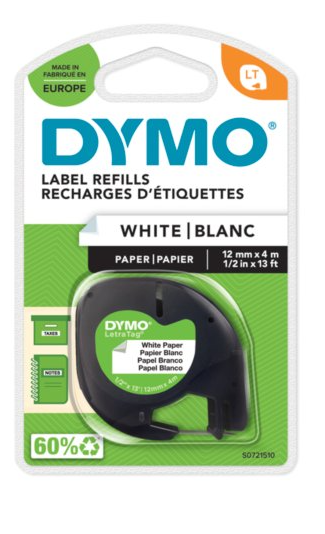 FITA DYMO 91200 TAG PAPEL 12MMX4MT PRETA>BRANCA S0721510