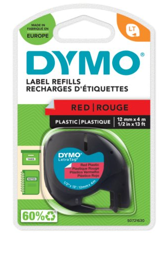FITA DYMO 91203 TAG PLÁSTICA 12MMX4MT PRETA>VERMELHA S0721630