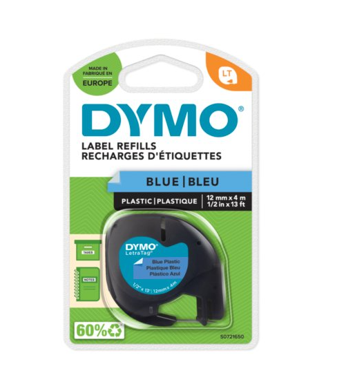 FITA DYMO 91205 TAG PLÁSTICA 12MMX4MT PRETA>AZUL S0721650