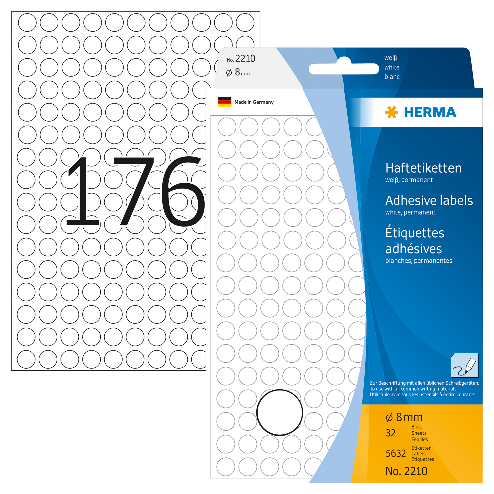 ETIQUETA HERMA REDONDA Ø08MM REF2210 BRANCO 5632UN