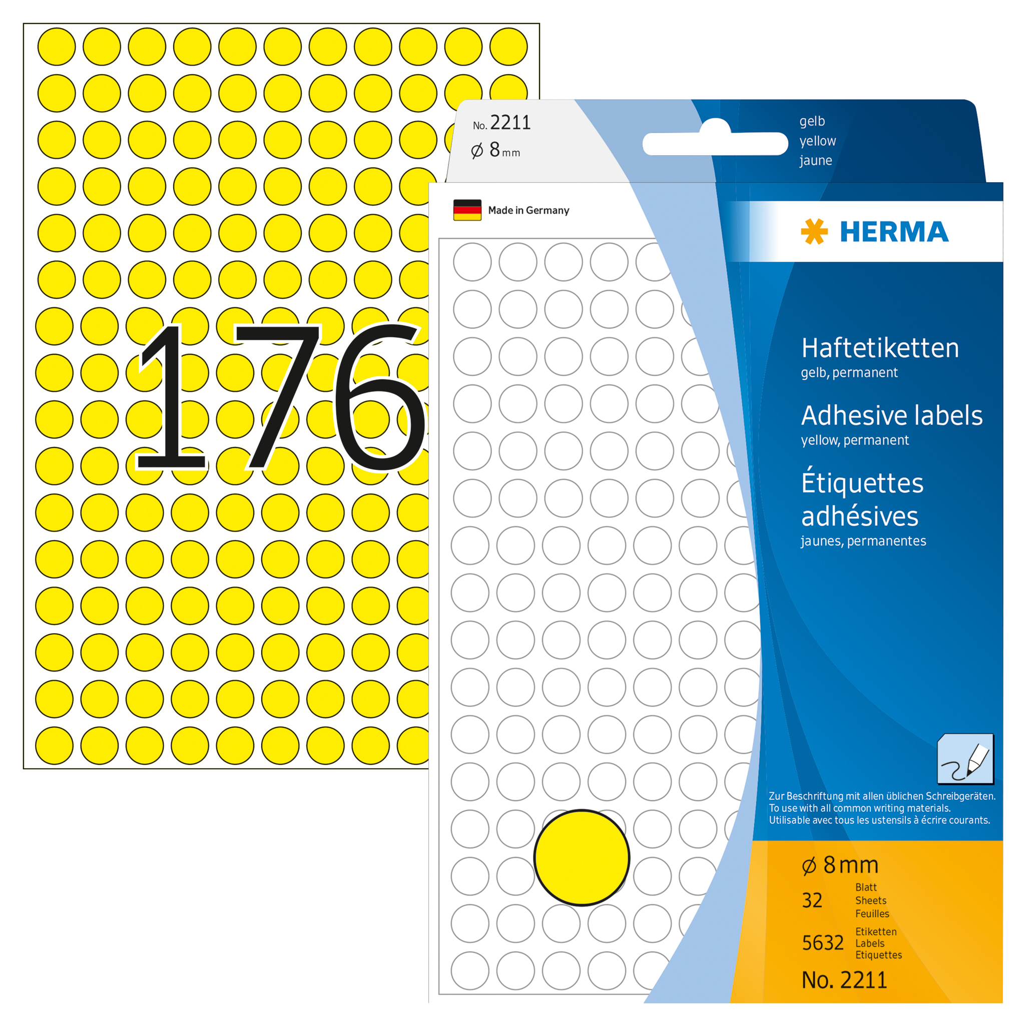 ETIQUETA HERMA REDONDA Ø08MM REF2211 AMARELA 5632UN
