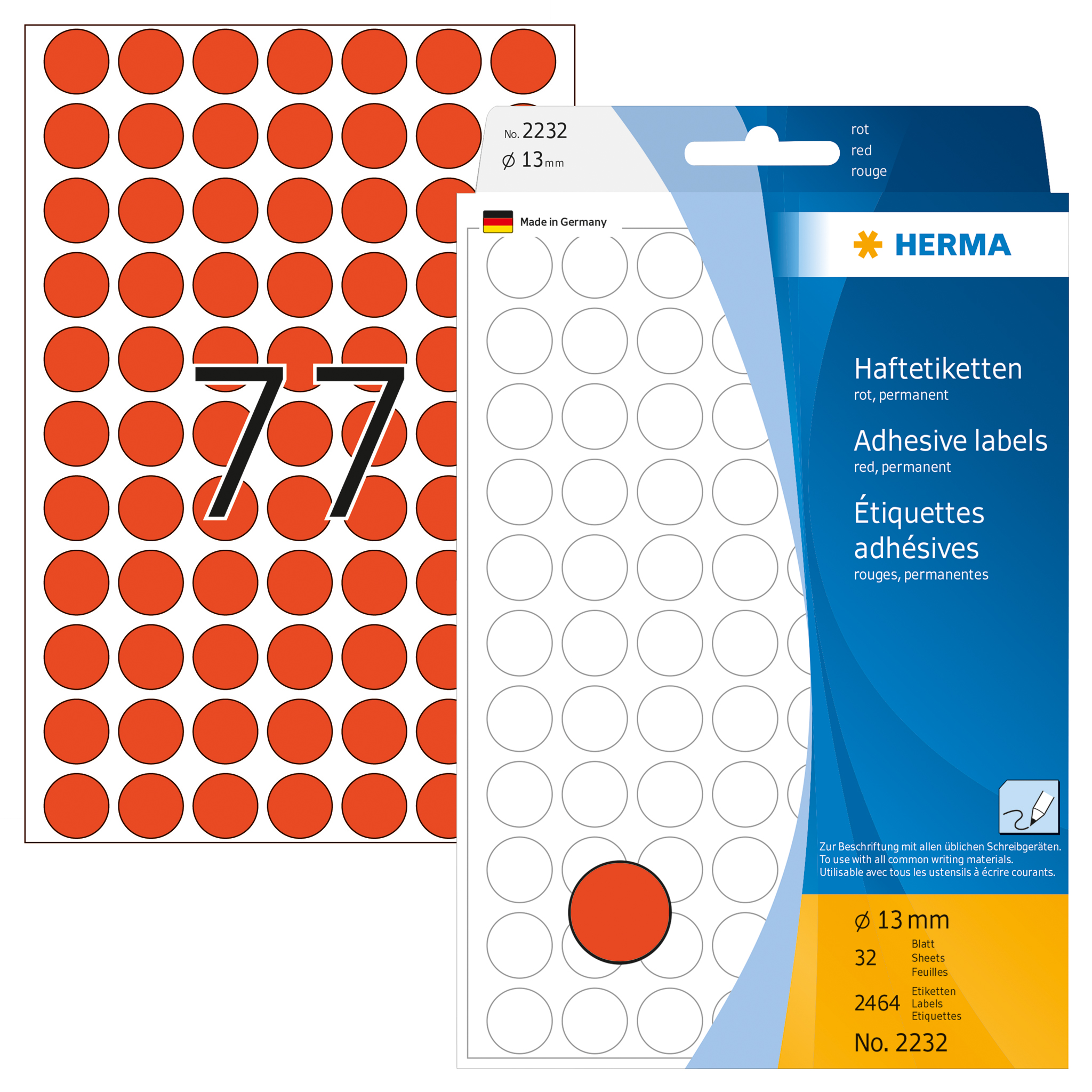 ETIQUETA HERMA REDONDA Ø13MM REF2232 VERMELHA 2464