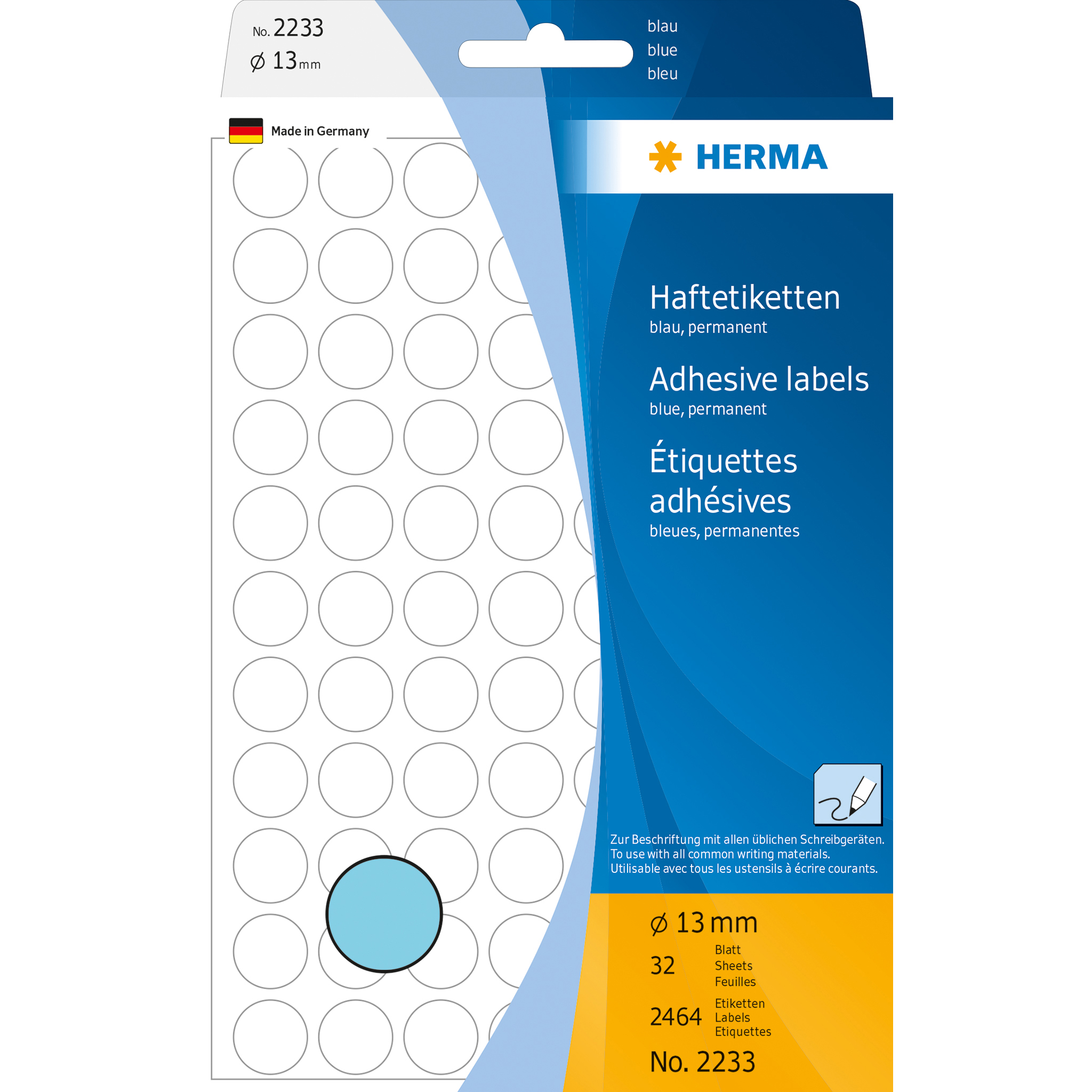 ETIQUETA HERMA REDONDA Ø13MM REF2233 AZUL 32FOLHAS 2464ETIQUETAS 2