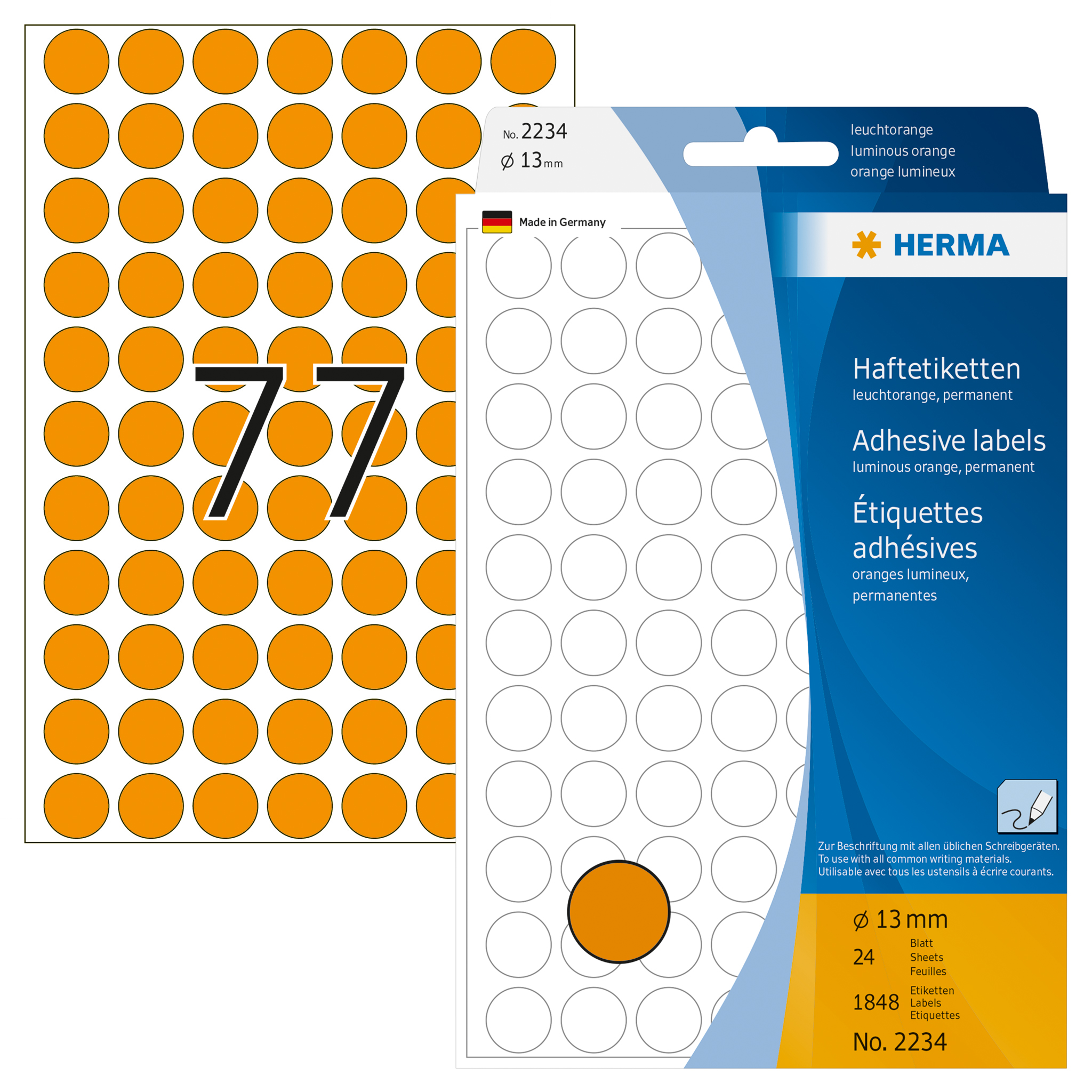 ETIQUETA HERMA REDONDA Ø13MM REF2234 LARANJA 2464UN