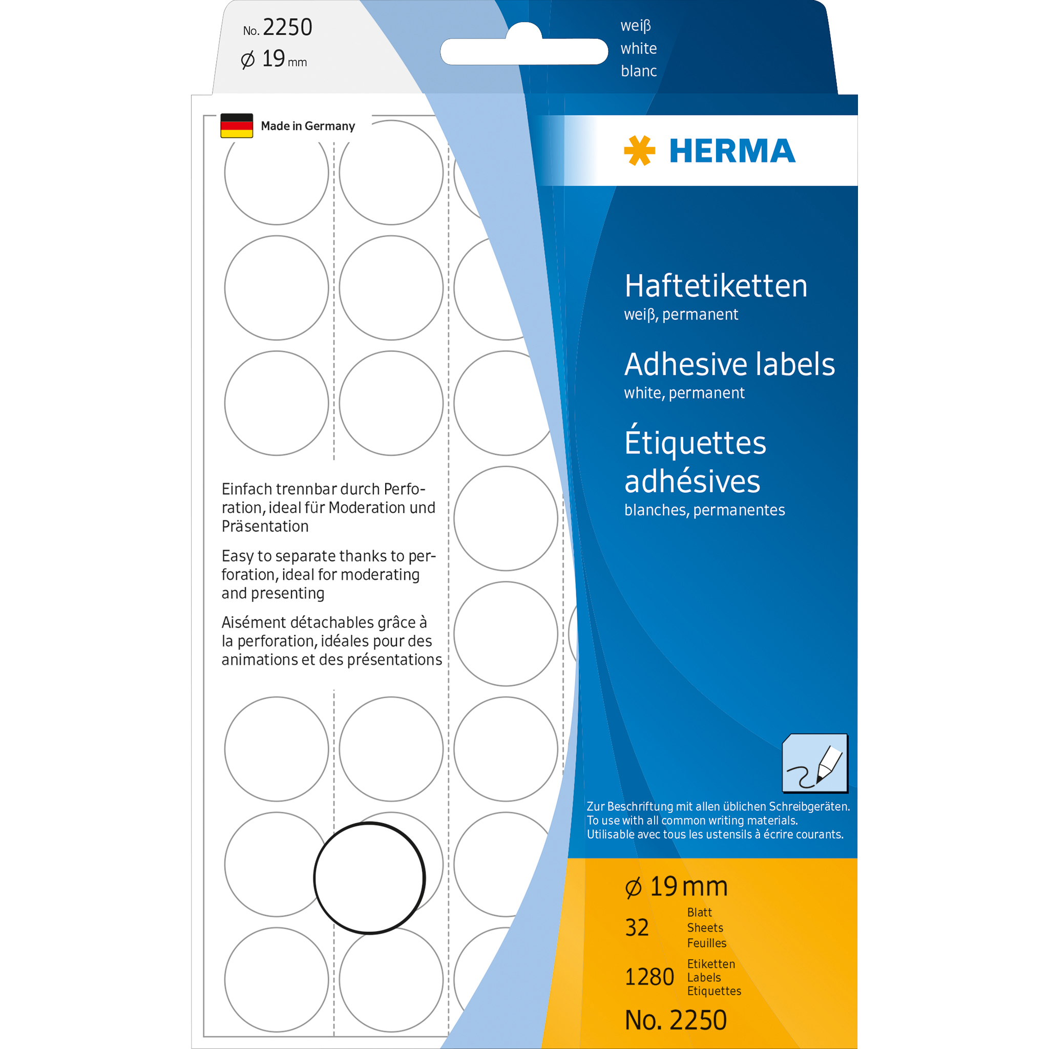 ETIQUETA HERMA REDONDA Ø19MM BRANCO 32FOLHAS 2250 2