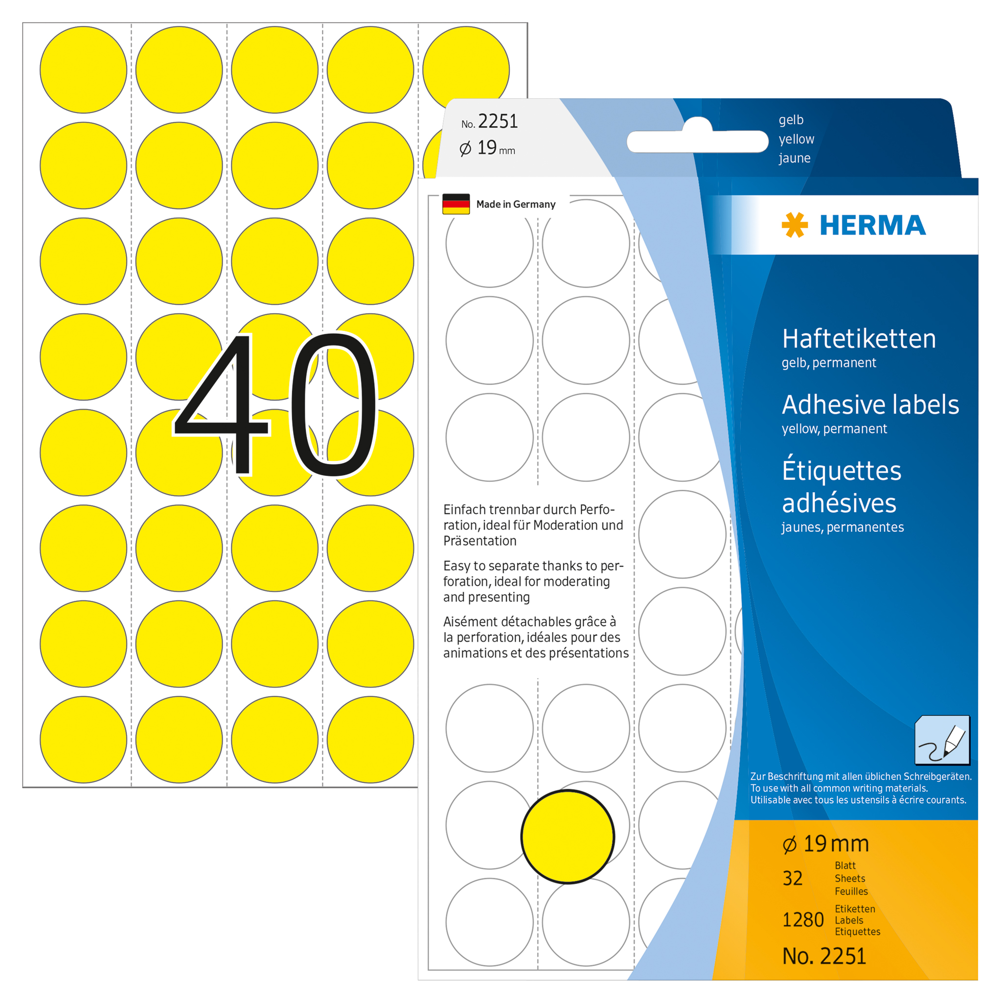 ETIQUETA HERMA REDONDA Ø19MM REF2251 AMARELA 1280UN