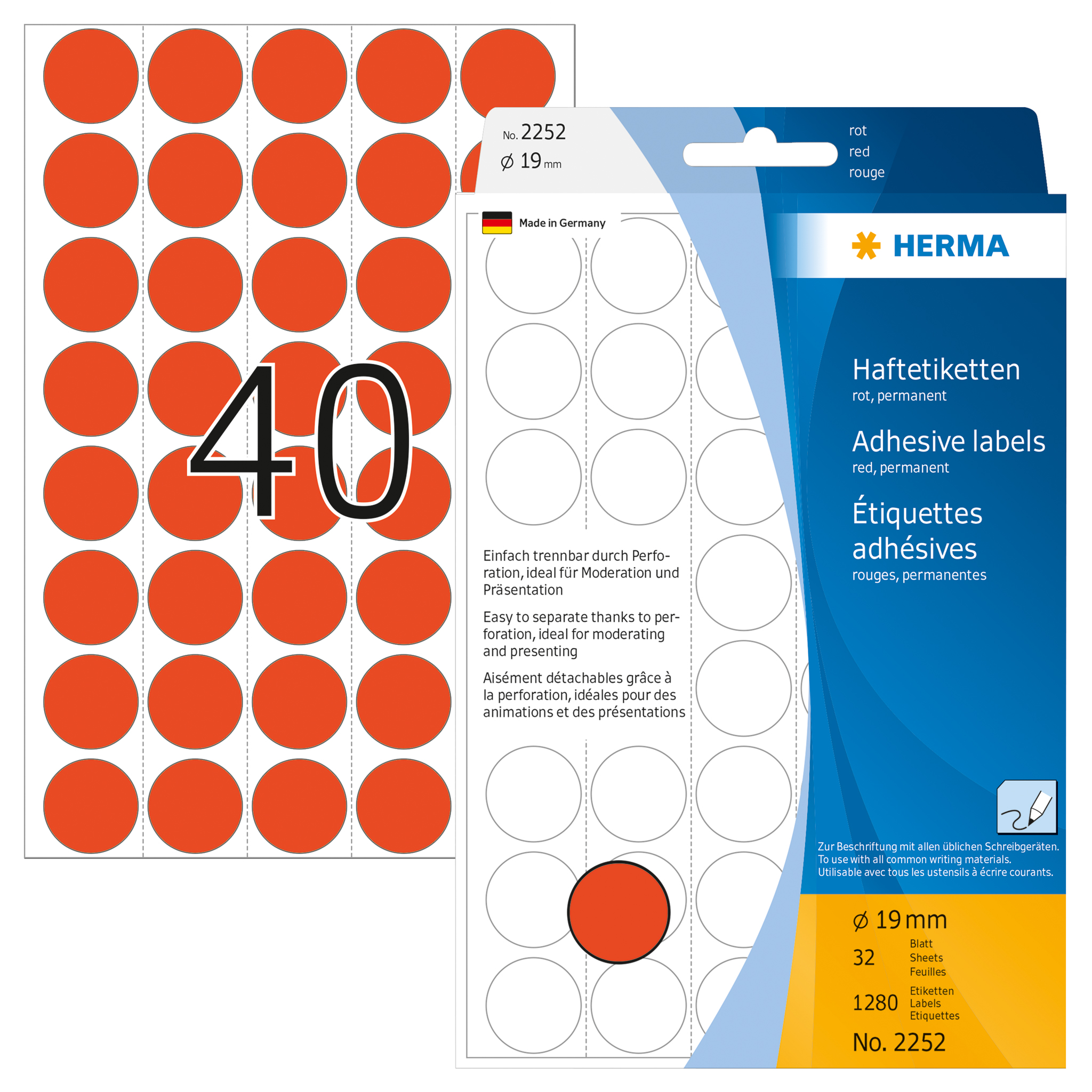 ETIQUETA HERMA REDONDA Ø19MM REF2252 VERMELHA 1280