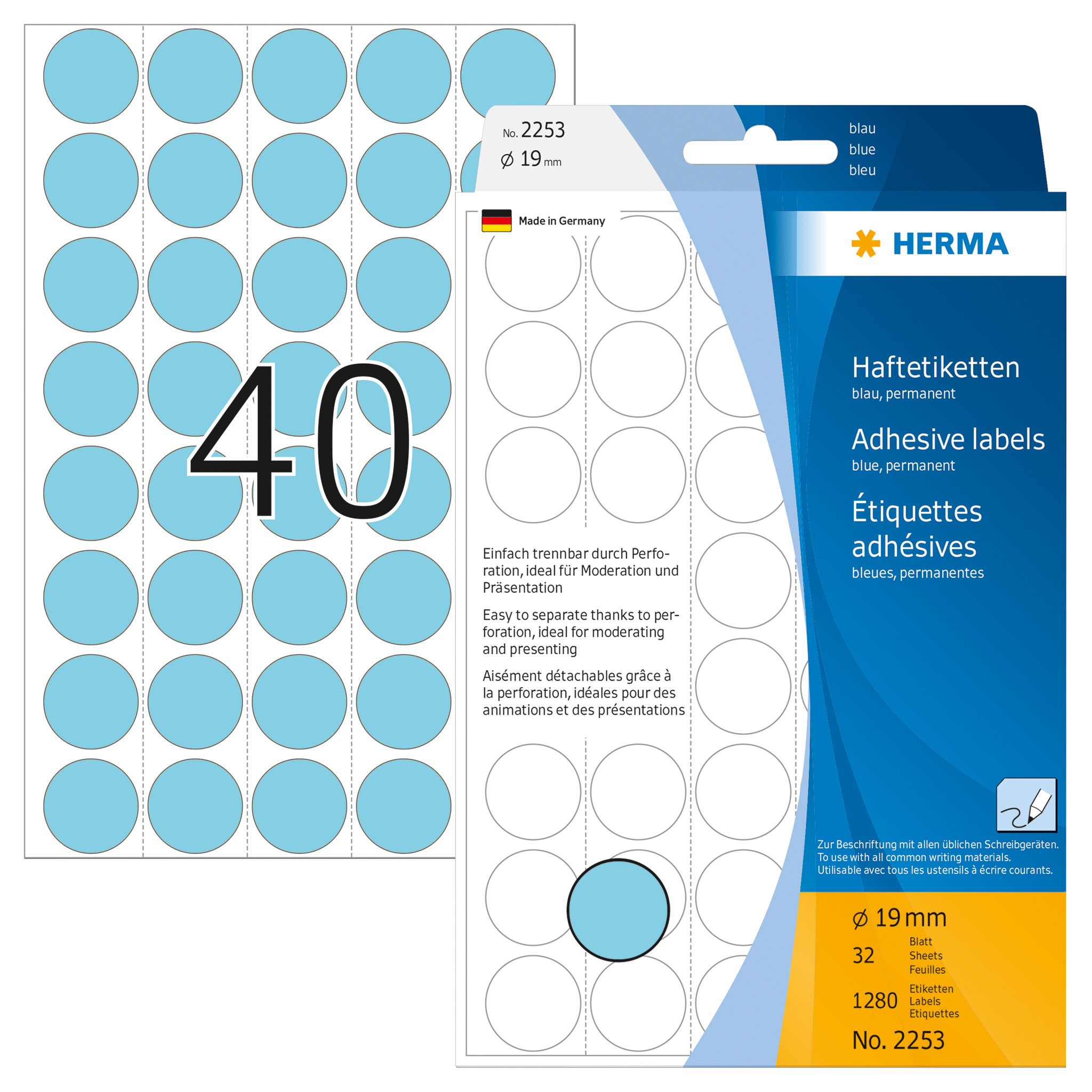 ETIQUETA HERMA REDONDA Ø19MM REF2253 AZUL 1280UN