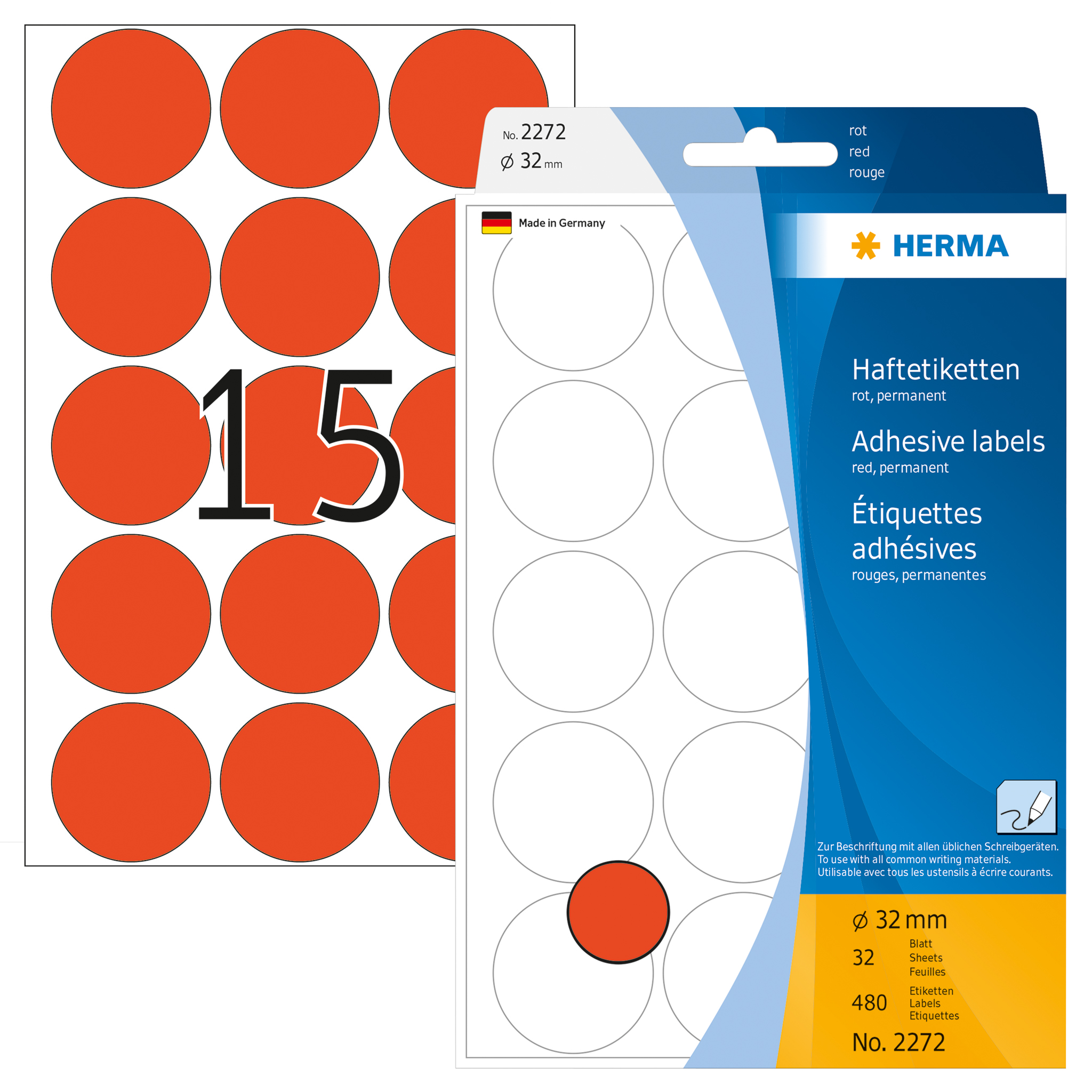 ETIQUETA HERMA REDONDA Ø32MM REF2272 VERMELHA 480UN